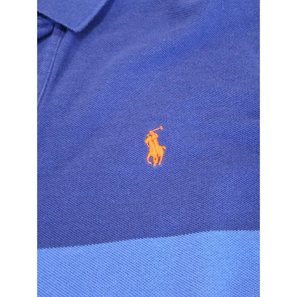 Polo Ralph Lauren Mens L Blue Orange White Colorblock Striped Polo Shirt Pony